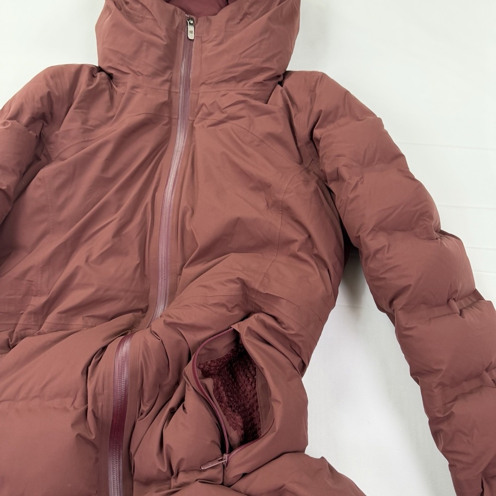 Lululemon Long Puffer Coat Women's 6 Burgundy Goose Down Hooded Winter Parka - Picture 7 of 16